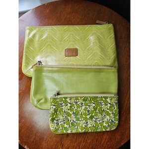 Fossil Green Coated Canvas Zipper Pouch Set of 3 Chevron Floral key per